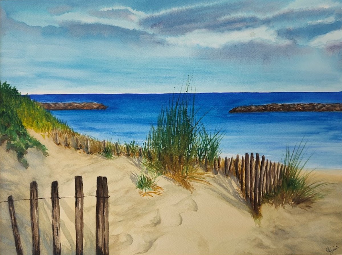 Fin de journée à Valras-Plage peinture paysage aquarelle watercolor landscape watercolorpainting